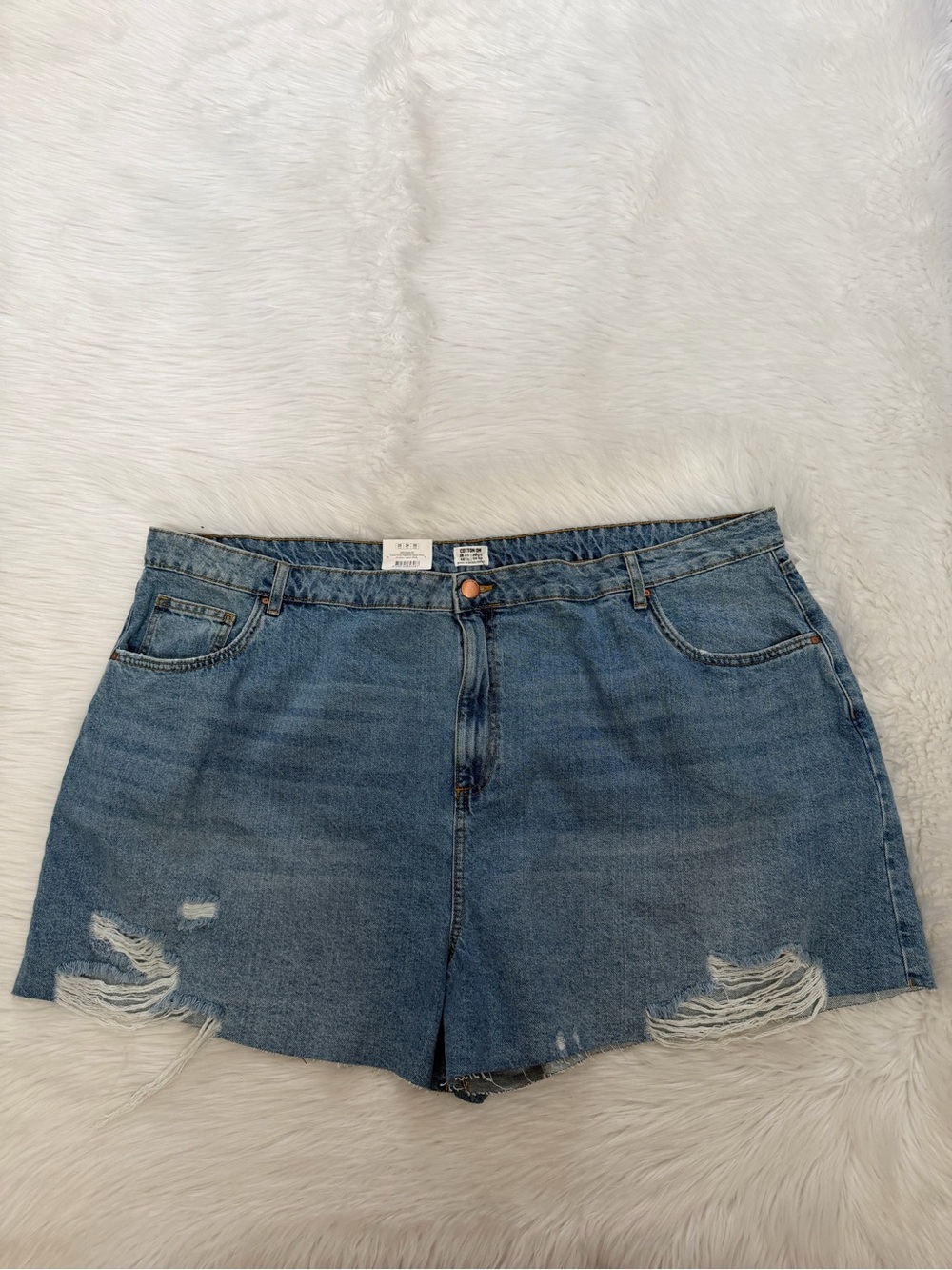 Cotton On Curve Blue High Rise Denim Ripped Shorts Sz 24